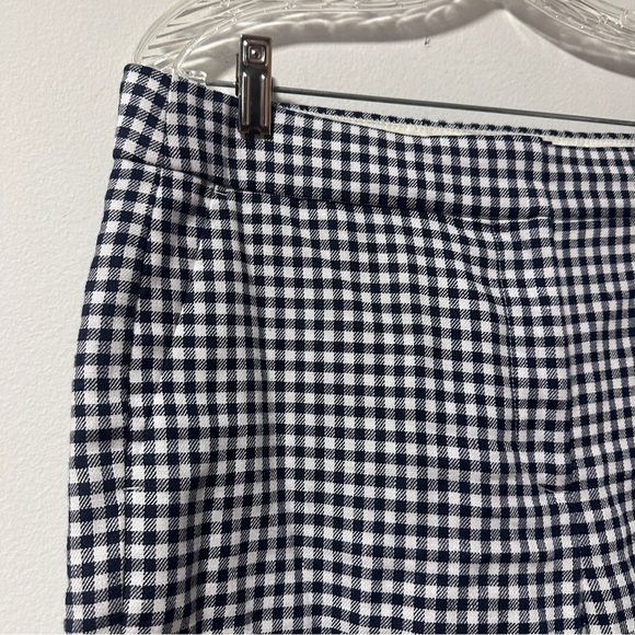 J. Crew Hayden Kickout Crop Gingham Linen Pants Navy Blue White Women’s Size 12 - Picture 4 of 16